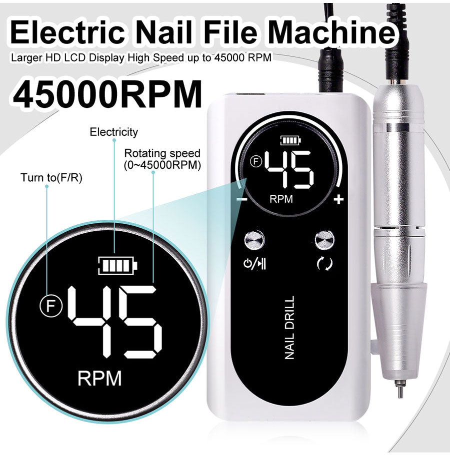 Stornfield | Professional Portable Electric Nail File 45000RPM with Rechargeable Battery | Low Noise Level for Manicure
