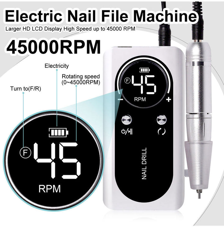 Stornfield | Professional Portable Electric Nail File 45000RPM with Rechargeable Battery | Low Noise Level for Manicure