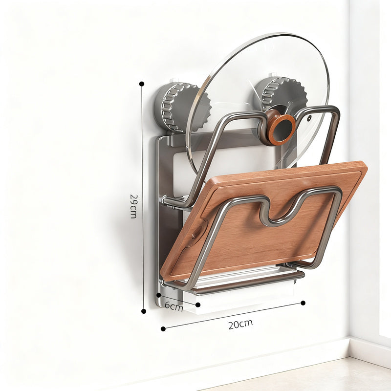 Wall shelf for pot lids with suction cup