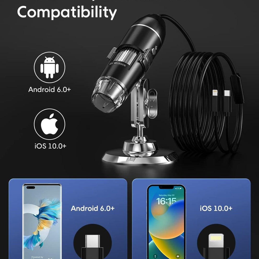 Digital microscope, 1600x magnification, USB operation