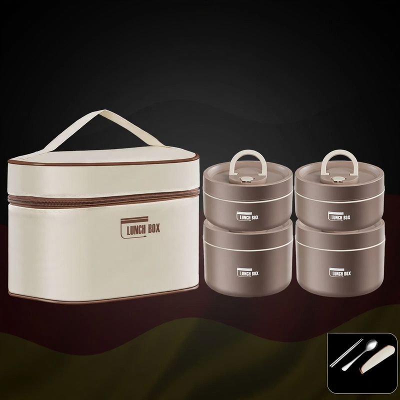 Stainless steel lunch box, round, 470–600 ml, with lid