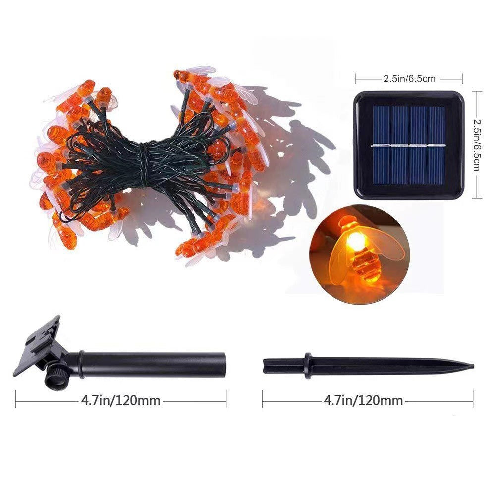 Solar string lights with bee motifs
