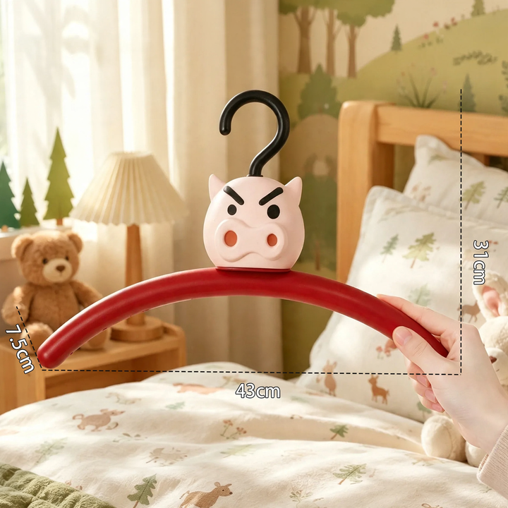 Pig-shaped coat hanger, curved, non-slip