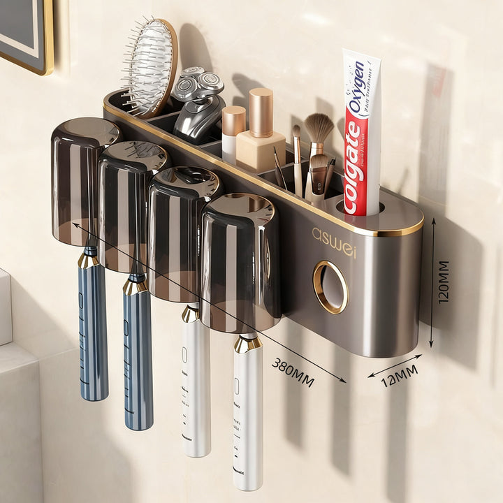 Toothbrush wall holder with toothpaste dispenser