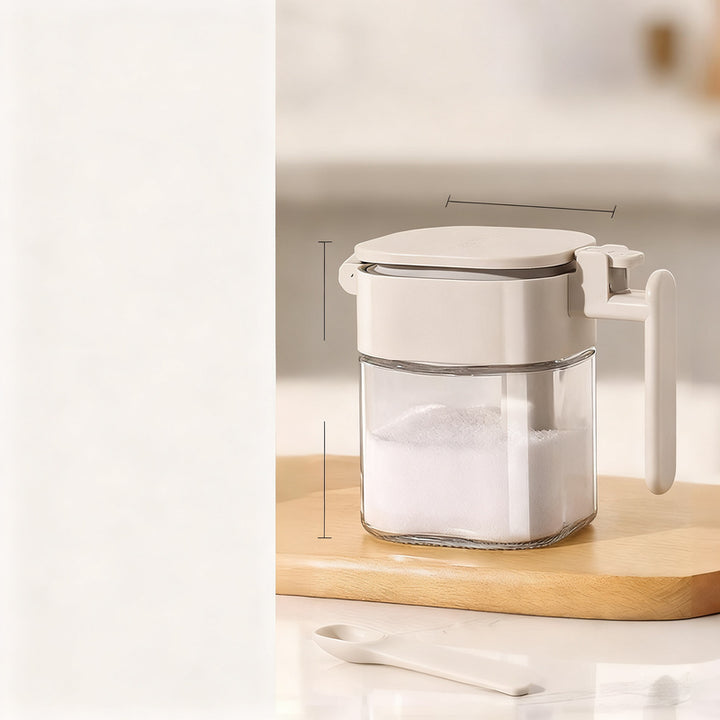 Spice jar with spoon, glass, airtight