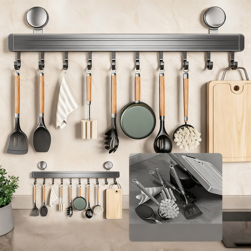 Suction cup kitchen hook rail made of aluminum