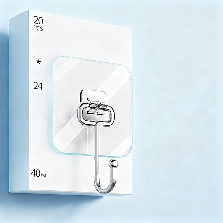 Transparent adhesive hooks made of PVC, load-bearing