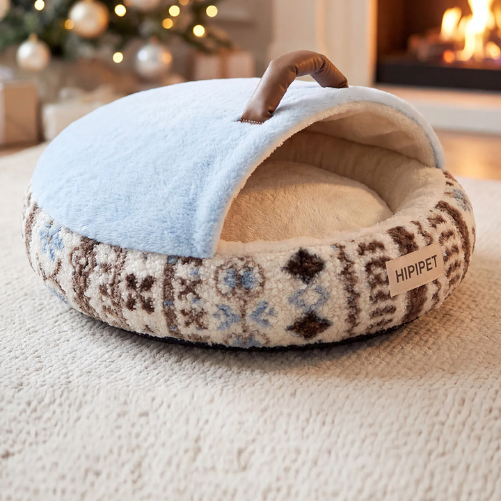 Half-open pet bed with heat filling for autumn and winter