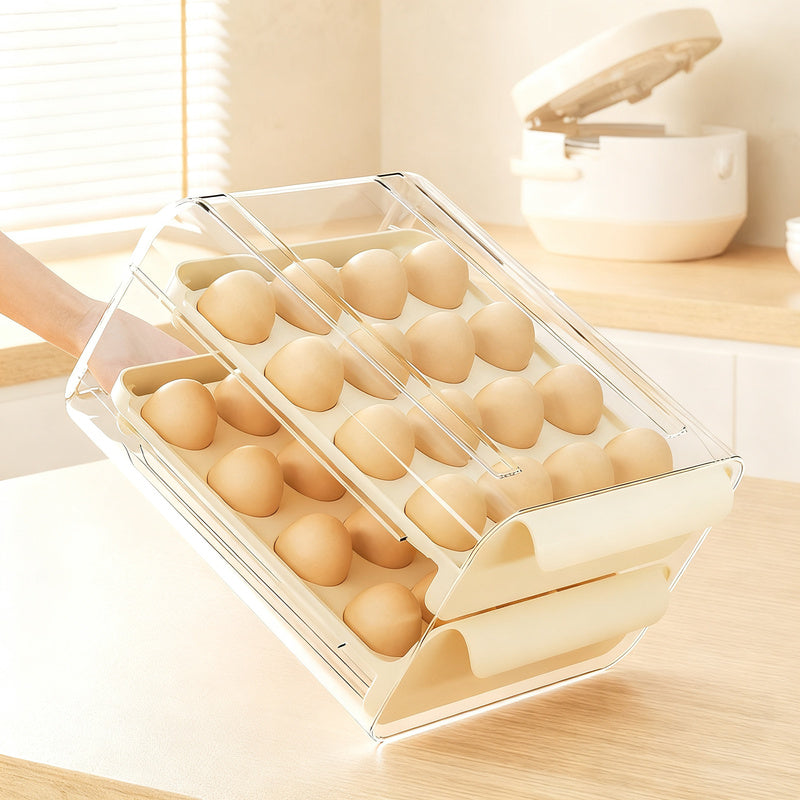 Plastic egg box with drawer, 32 compartments
