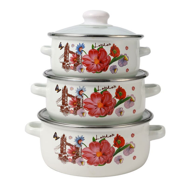 Enamelled Cooking Pot Set with Glass Lid