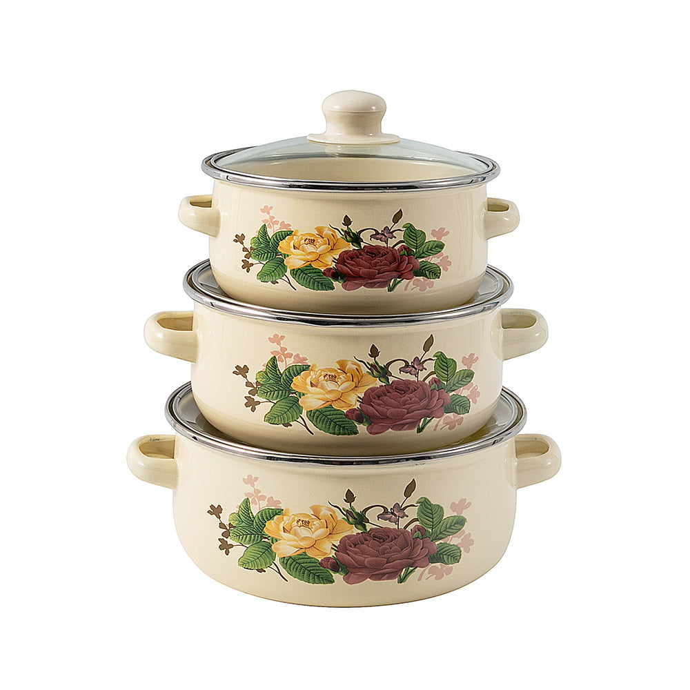 Enamelled Cooking Pot Set with Glass Lid