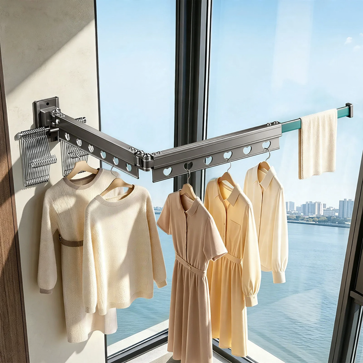 Wall-mounted drying rod, extendable, aluminum