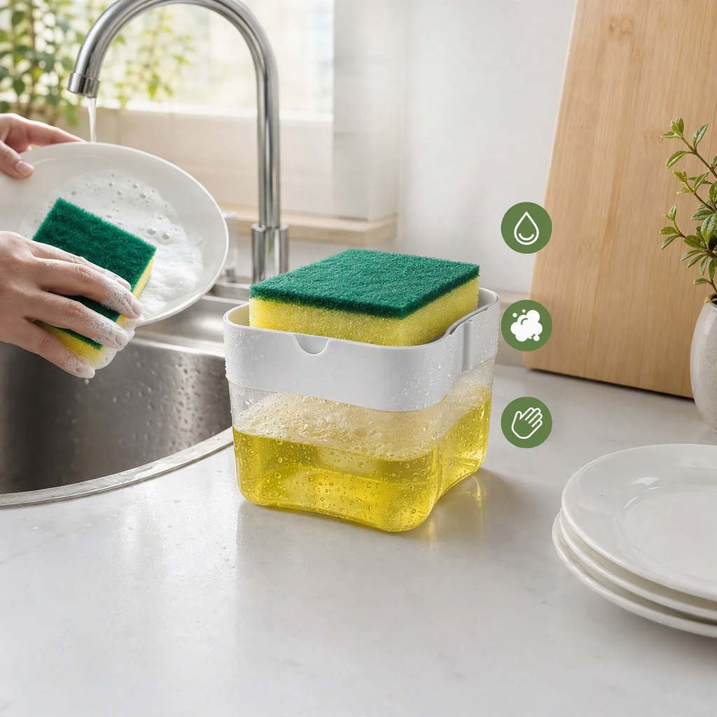 2-in-1 sponge brush holder with soap dispenser