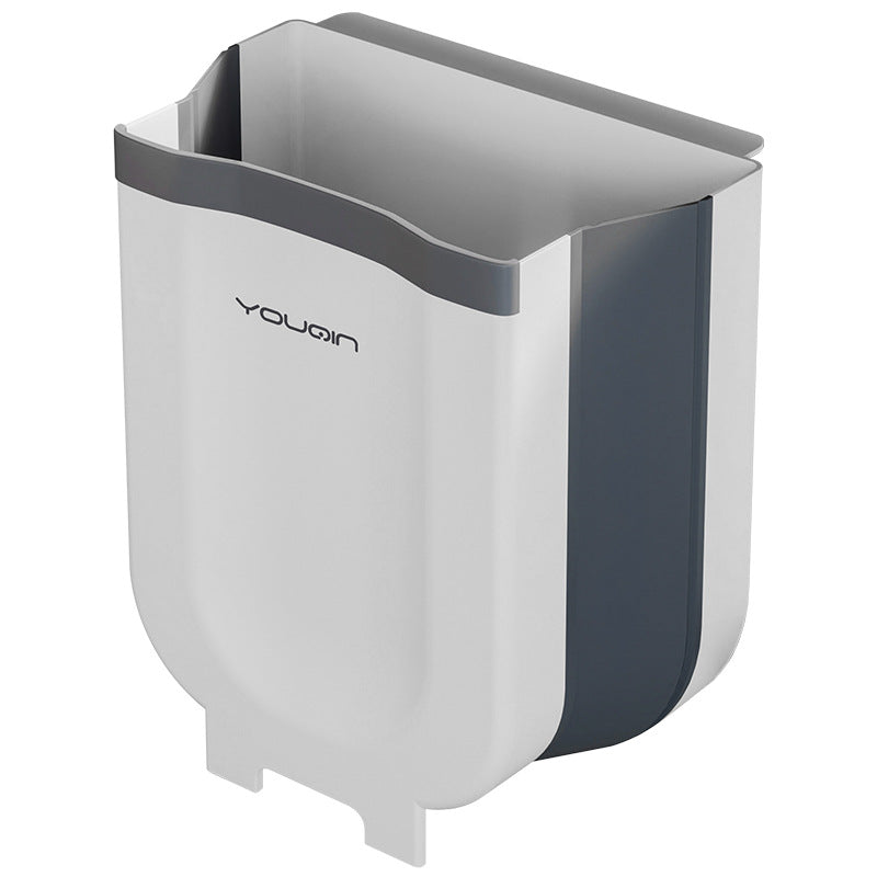 Foldable plastic trash can for hanging