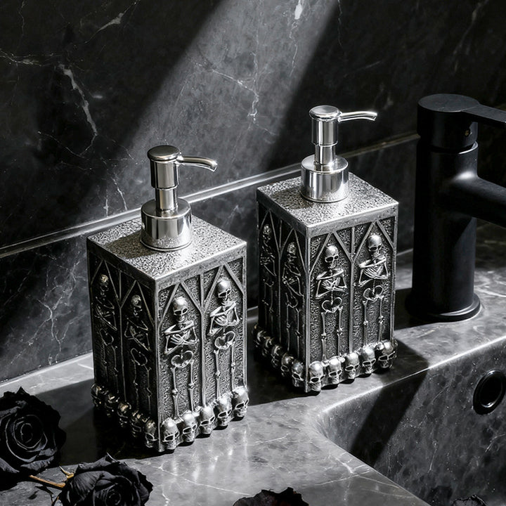 Skull soap dispenser with pump closure