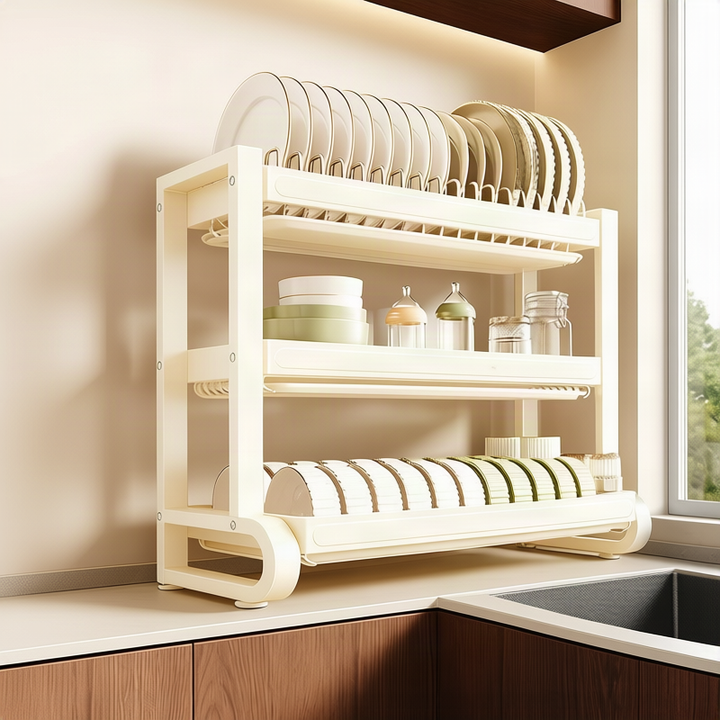 Stainless steel dish rack with drainer tray