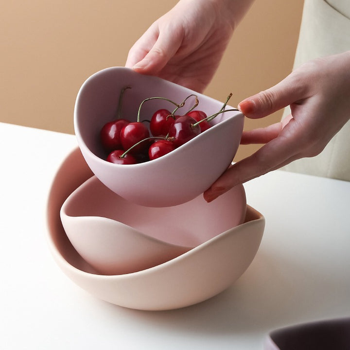 Ceramic bowls set, lotus shape, muted colors