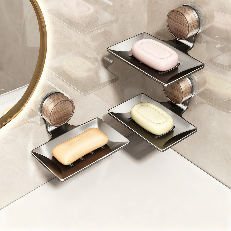 Double-layer soap dish with suction cup