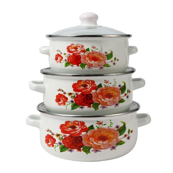 Enamelled Cooking Pot Set with Glass Lid