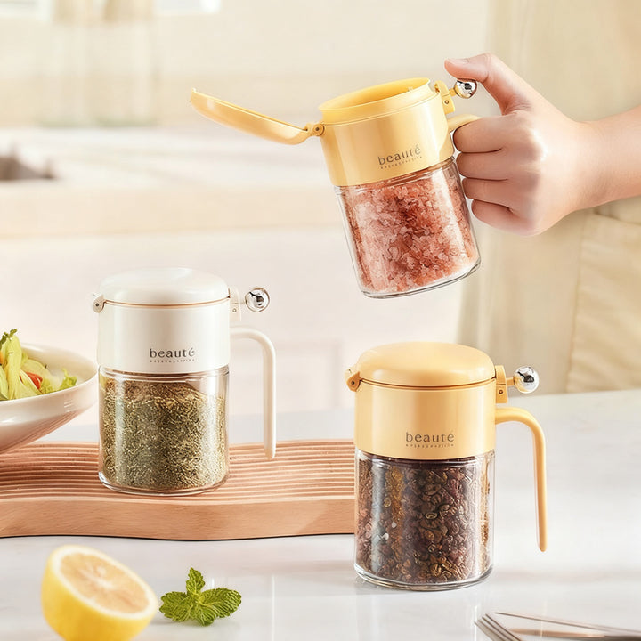 Spice jar with press lid, airtight sealed