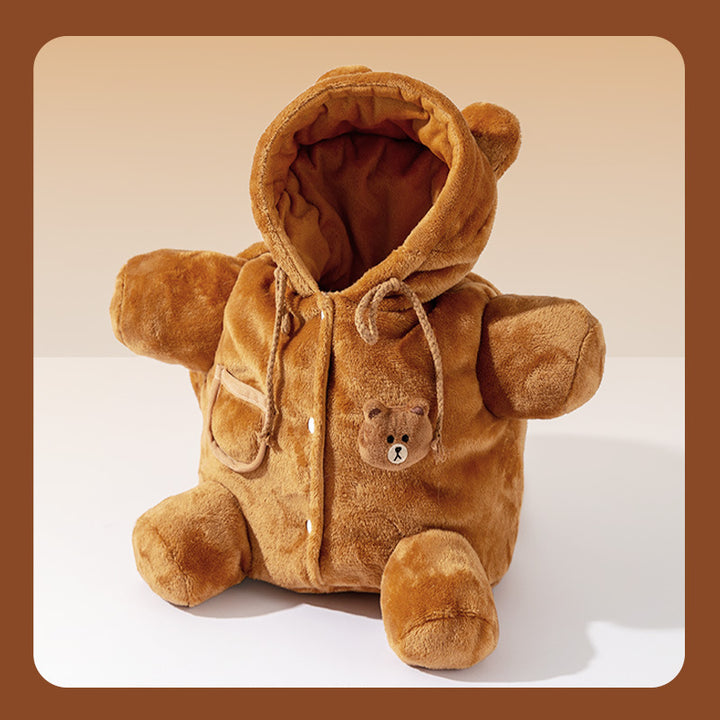 Wearable pet transport bag made of fleece with animal motif