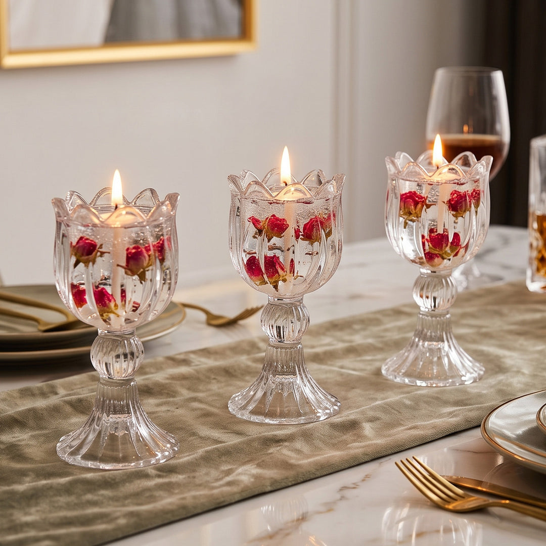 Glass Candle Holder Tulip Design, Nordic Style
