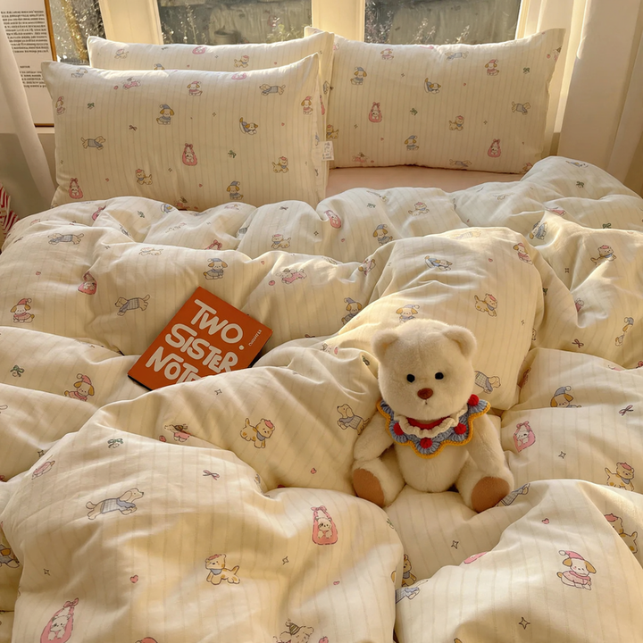 Cotton bedding set with double gauze, 4-piece