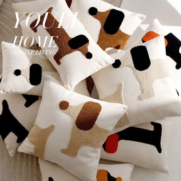 Cuddly pillow with dog motif, linen