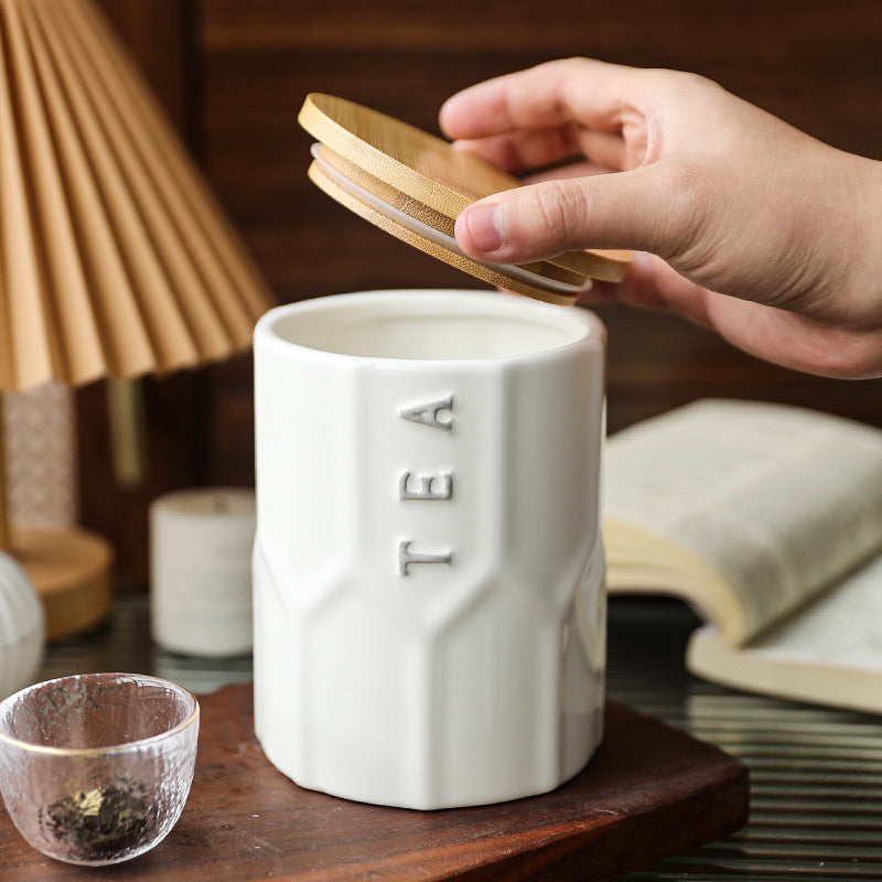 Ceramic storage jar with lid, modern design