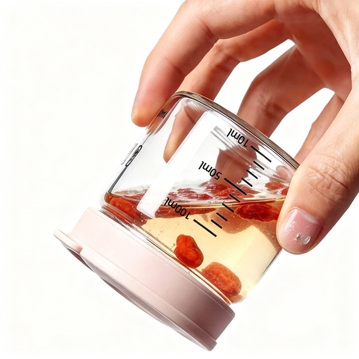 Borosilicate glass storage jar with measurement scale