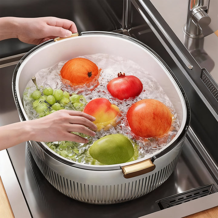 Kitchen sieve and fruit catching bowl, double-layered