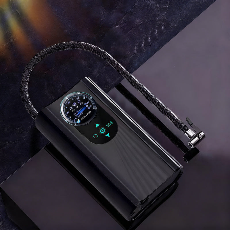 Portable air pump for car tires, digital, double cylinder