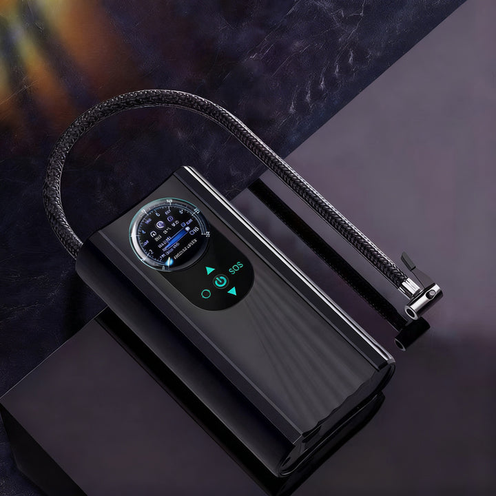 Portable air pump for car tires, digital, double cylinder