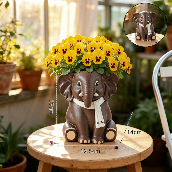 Elephant flower pot made of plastic, hand-painted