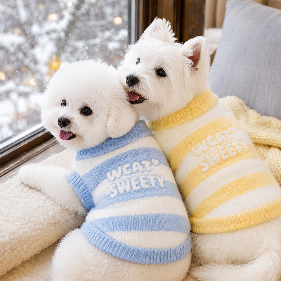Knitted sweater for pets, two-armed, striped pattern