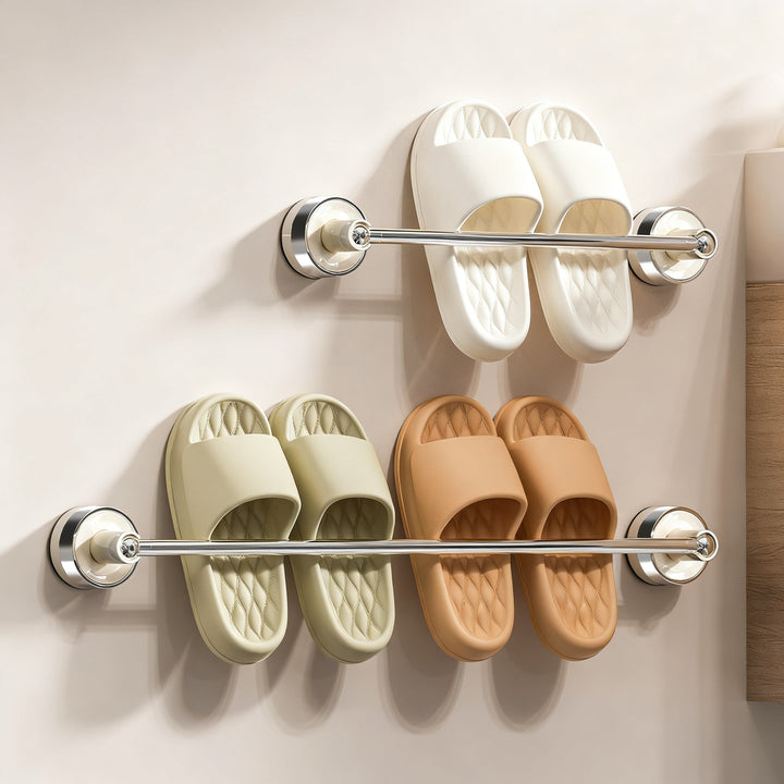 Expandable suction cup shoe rack for bathroom