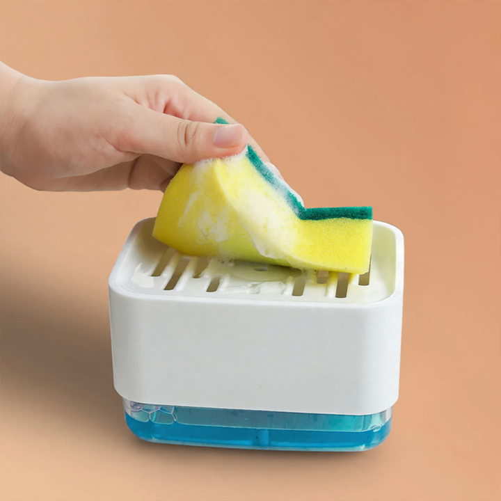 Soap dispenser with sponge and cleaning cloth