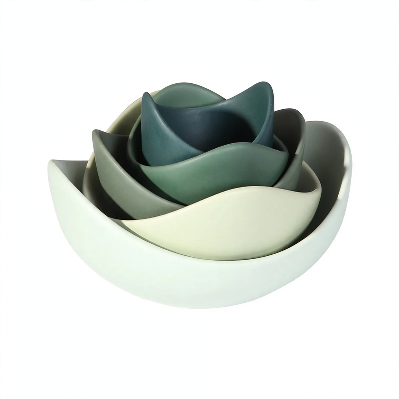 Ceramic bowls set, lotus shape, muted colors