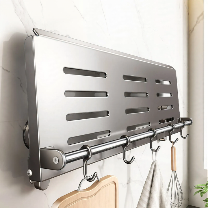 Wall-mounted kitchen shelf with suction cup, foldable