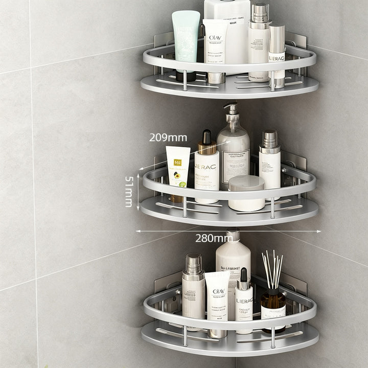 Wall shelf bathroom, triangular, no drilling, aluminum