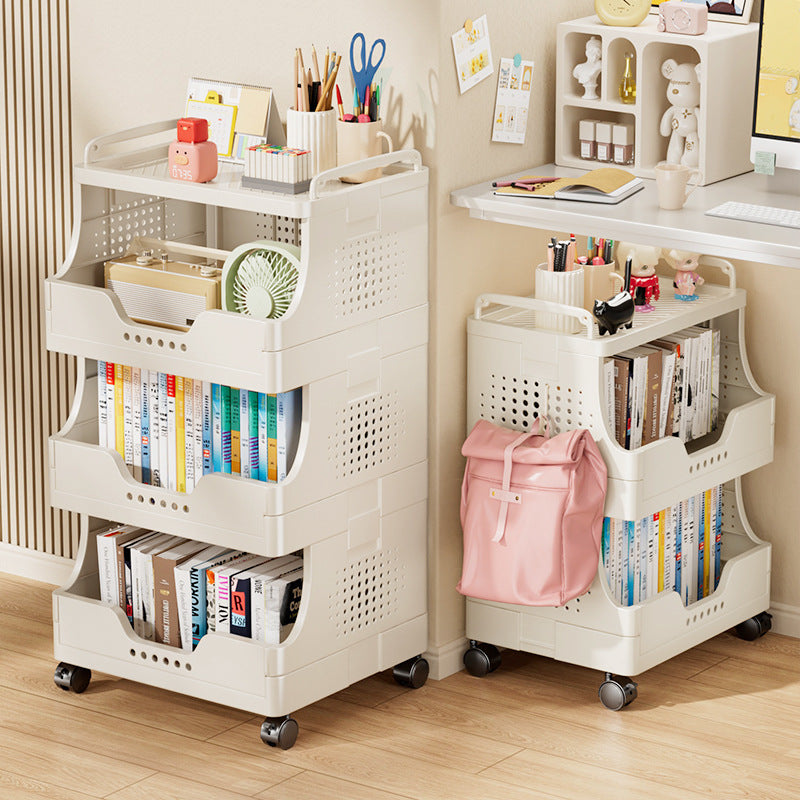 Plastic bookshelf with wheels, multilayered
