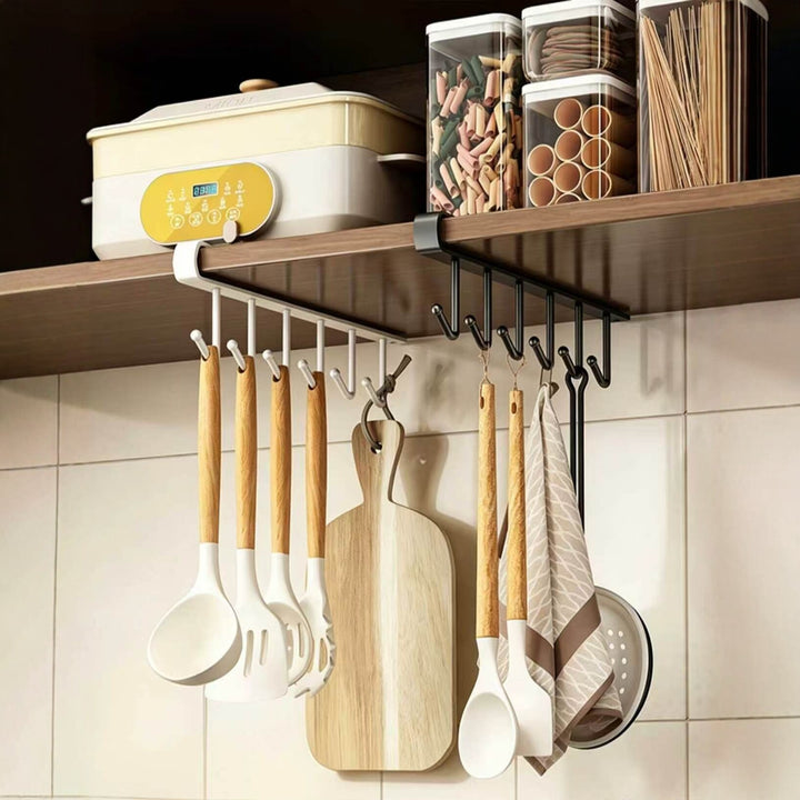 Kitchen hooks for under cabinets, 6-piece row