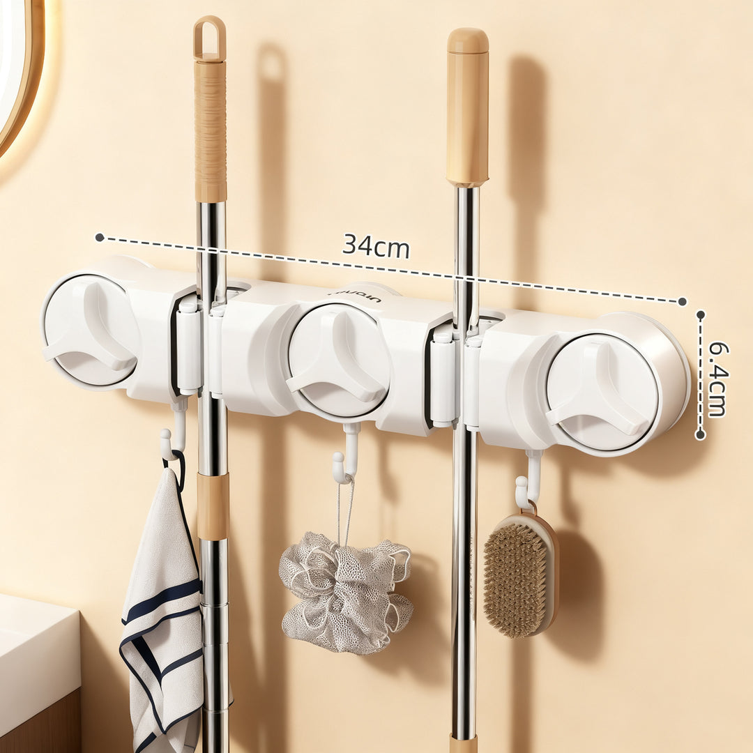 Suction cup holder for broom and mop