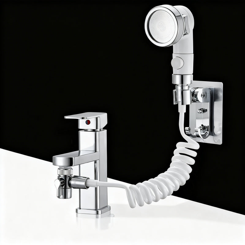 Faucet attachment with shower head and filtration
