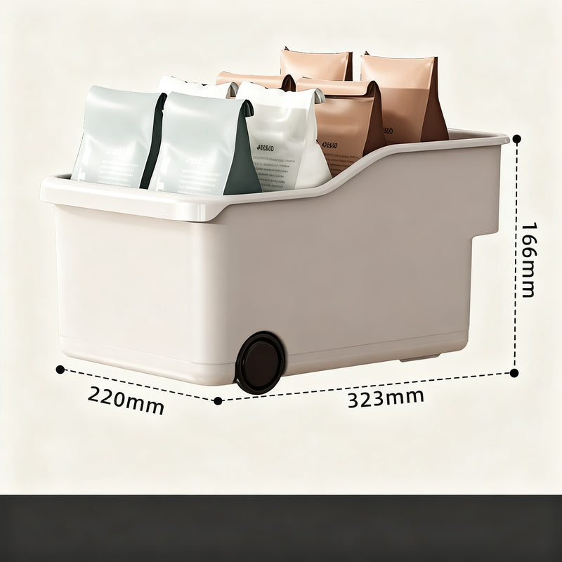 Plastic storage box with wheels