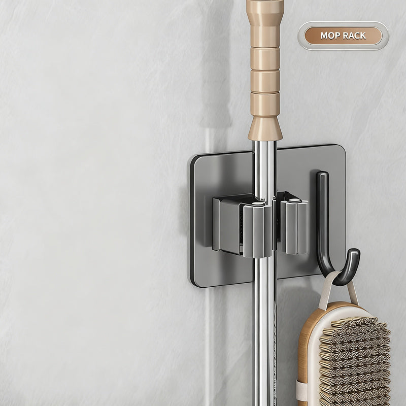 Stainless steel holder for mop and broom