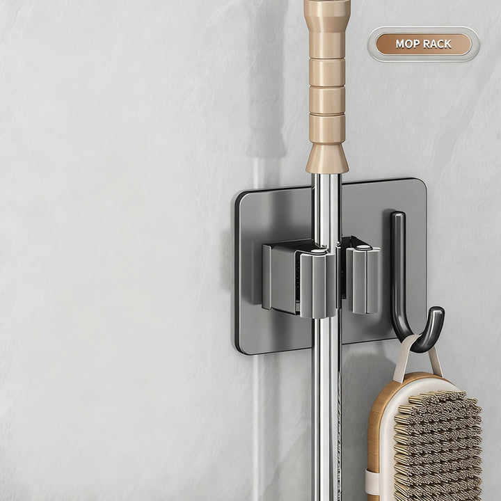 Stainless steel holder for mop and broom