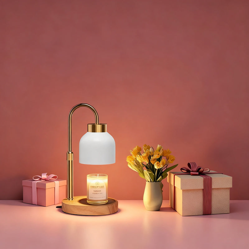 Wax melt table lamp made of bamboo wood, with dimmer