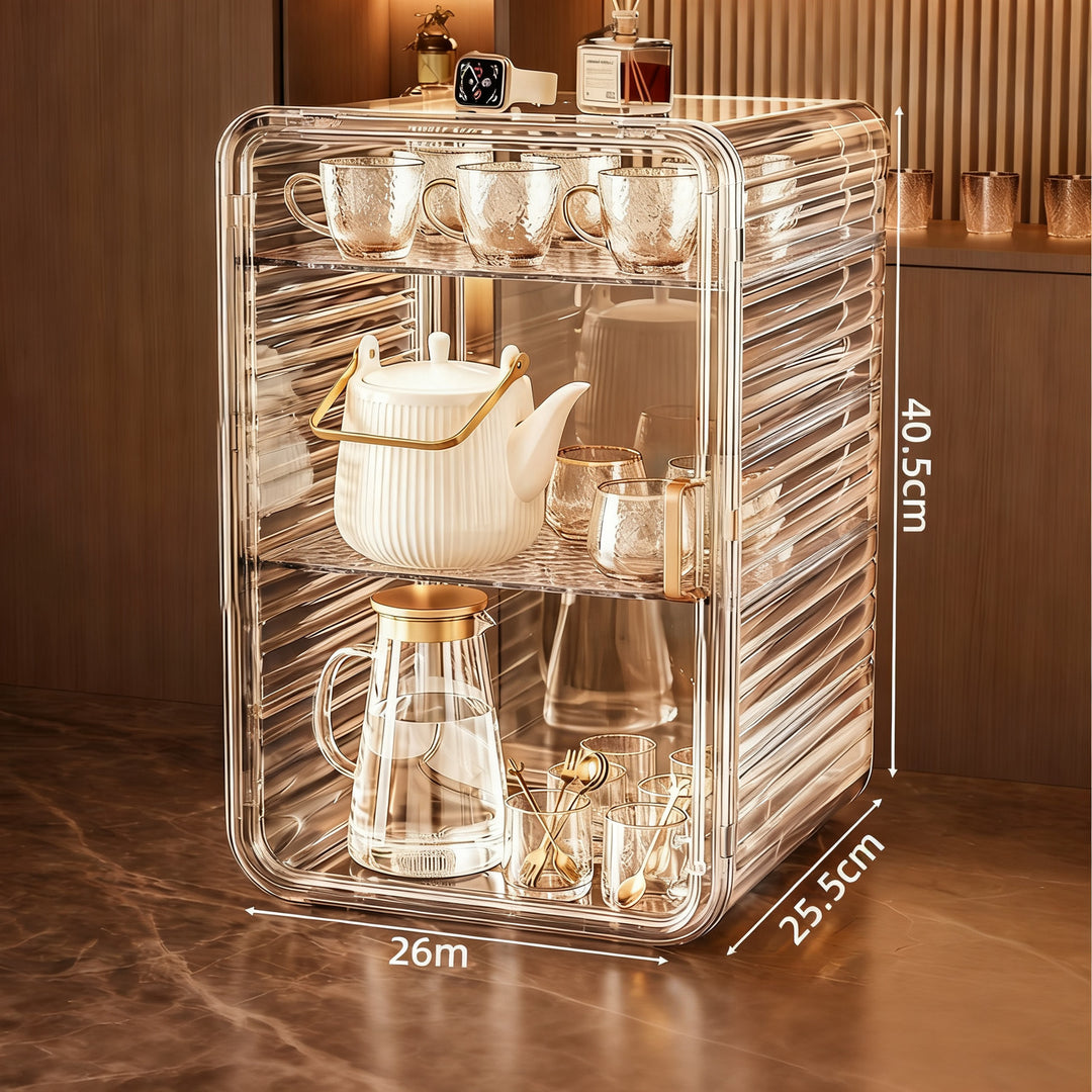 Plastic glass cabinet with doors, 2–4 tiers