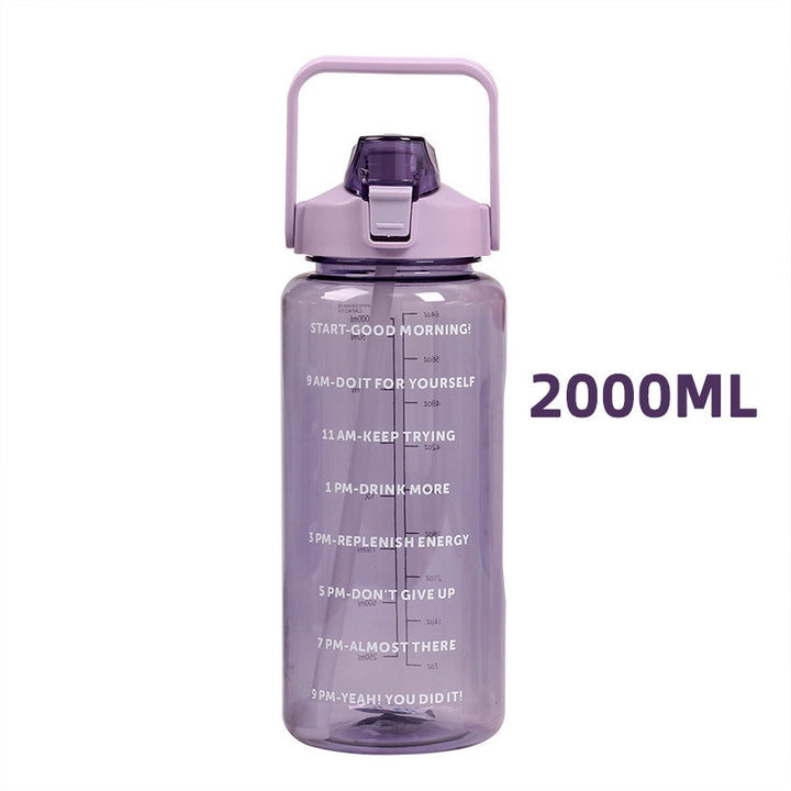Sports water bottle 2 L with scale and straw